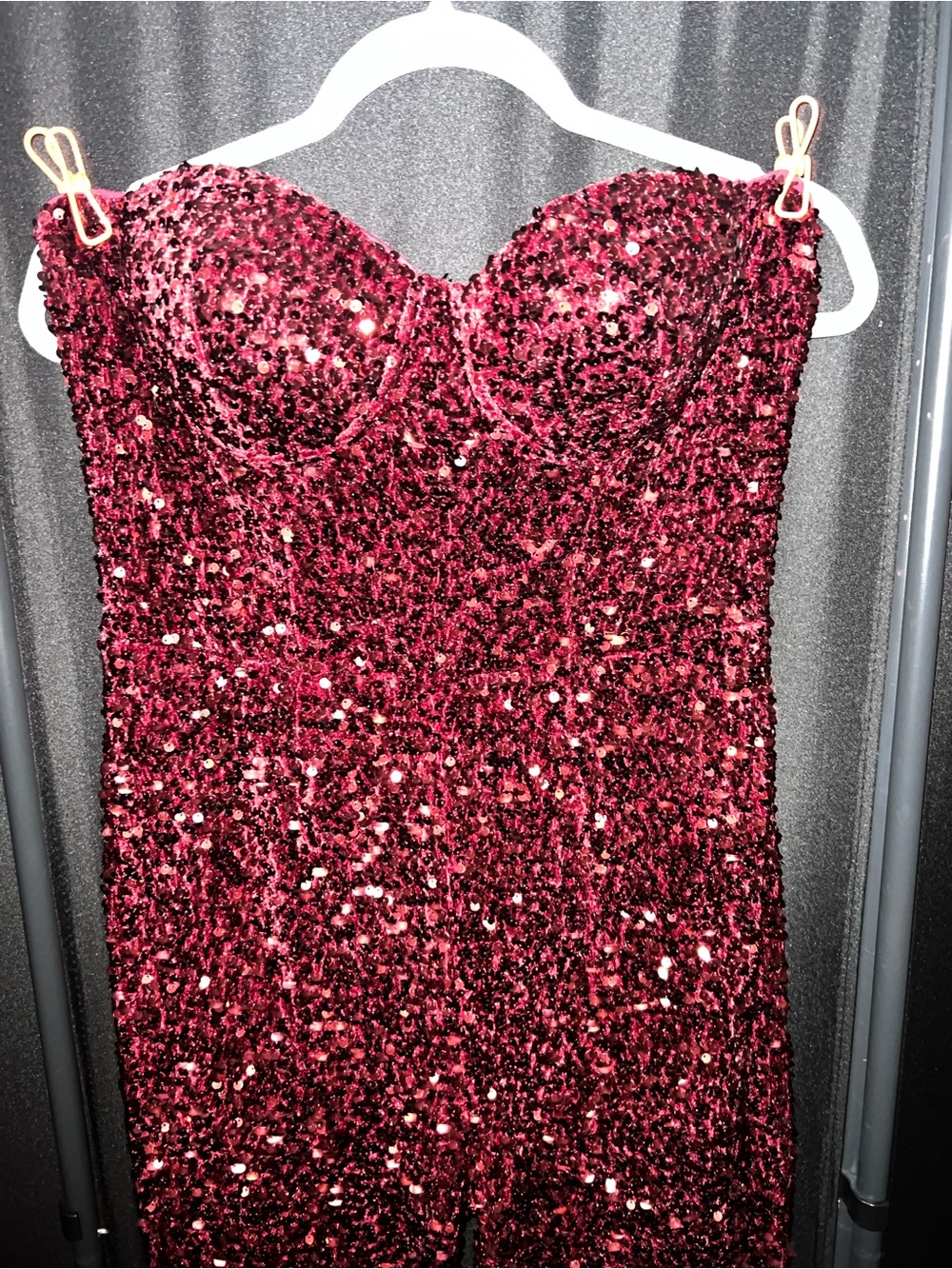 Fashion Nova Strapless Burgundy Sequin Romper Jumpsuit - Picture 4 of 10